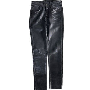 Zara Black Wax Denim Skinny Jeans Boho Grunge Emo Look All Over Sheen Size 2